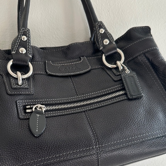 Coach Black Leather Shoulder Bag with Silver Accents - Picture 5 of 7